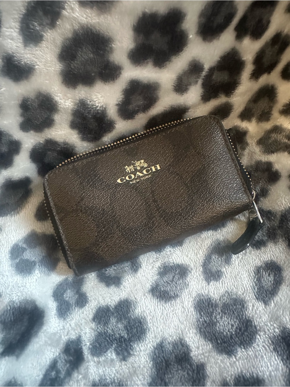 Coach Black Signature Zip Wallet with Gold Logo